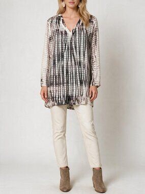 YAUVAN TIE DYE STRIPED SEMI-SHEER TUNIC DRESS